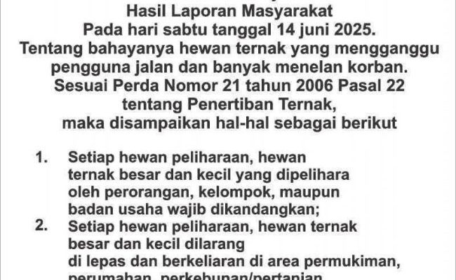 Pemkab Banggai Terbitkan Surat Edaran Penertiban Ternak, Berlaku Mulai 1 Agustus