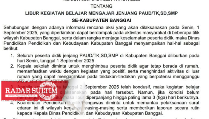 TK hingga SMP di Kabupaten Banggai Diliburkan Besok